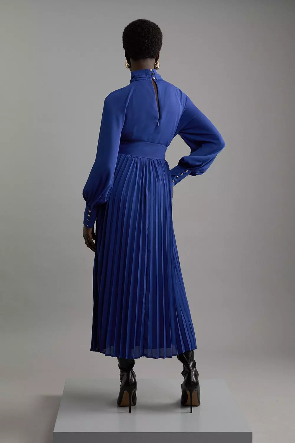 Pleated Woven Belted Tie Neck Midaxi Shirt Dress | Karen Millen